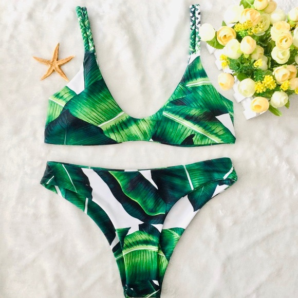 green palm leaf bikini